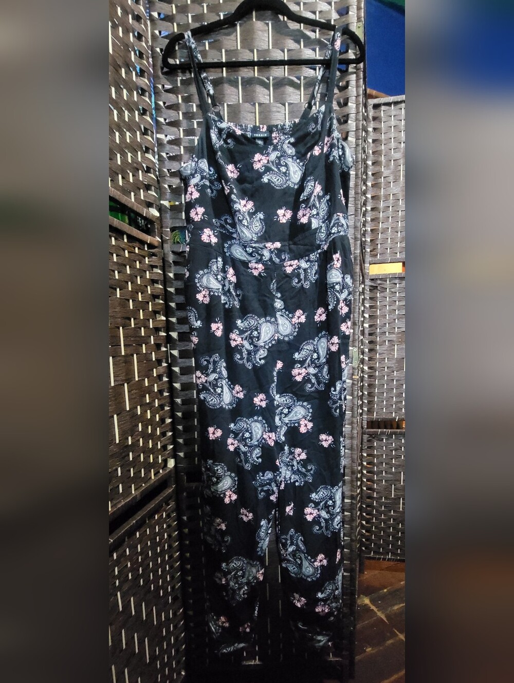 Torrid Black Paisley Floral Jumpsuit with Spaghetti Straps